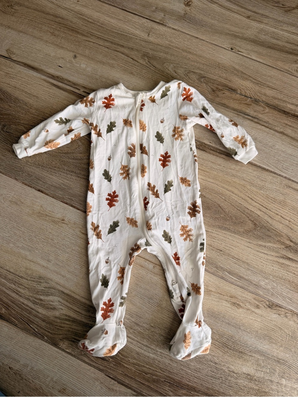 Petit Lem Cream Footed One-Piece with Autumn Leaf Pattern